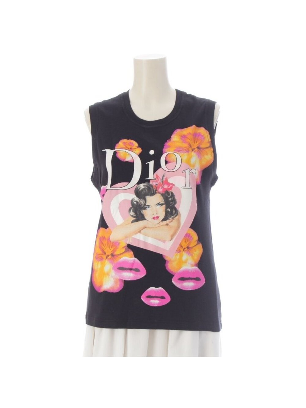 Dior Vintage Floral Lip Cotton All Over Print Sleeveless Top Black Multicolor